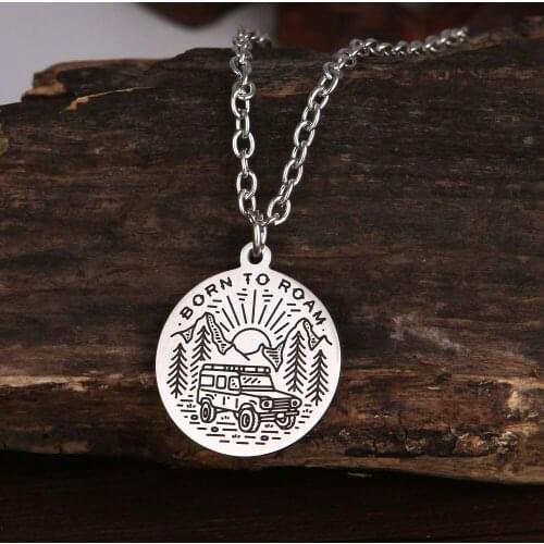 10pcs stainless steel born to roam camping necklace jeep hiking in the mountain