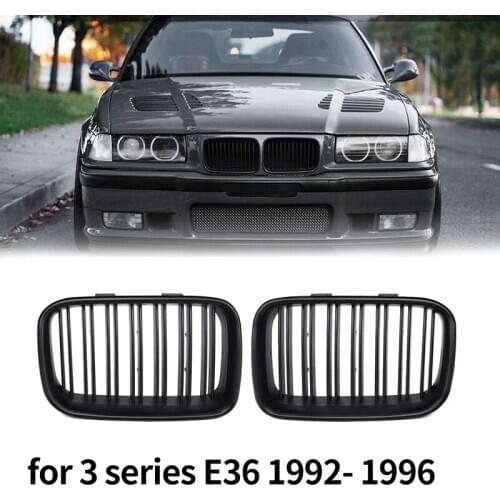 Front Replacement Kidney Grille Grill Compatible for BMW E36 325I 320I 318Is 1992-1996 Double Slat Sport Style Matte Black