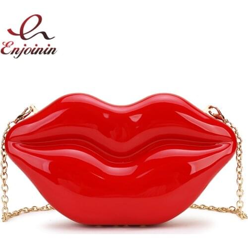 Sexy Red Lips Design Women Party Clutch Evening Bag Dazzling Female Chain Bag Crossbody Bag Purses and Handbags Pouch Fashion