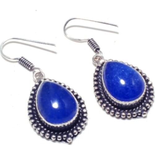 Nature Blue Chalcedony Silver Overlay on Copper Earrings, , Hand made Jewelry Gift