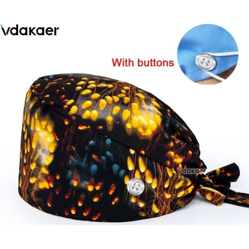 Laboratory scrub cap with button 100% Cotton Women Men dust breathable Proof Veterinarian Working Hats scrub hats nurses hat