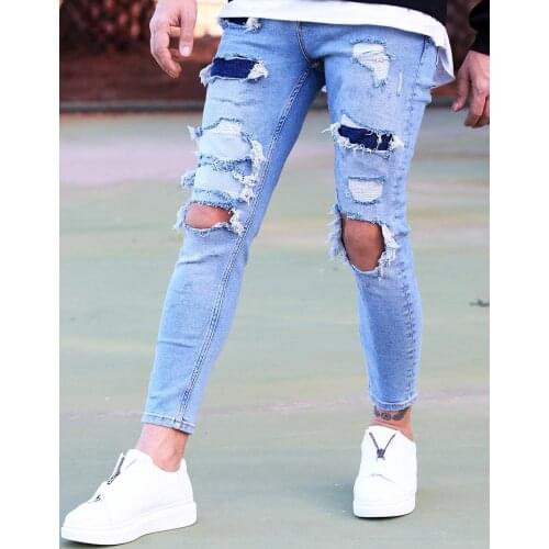 Blue Full Laser Cut - Premium Patched Jeans