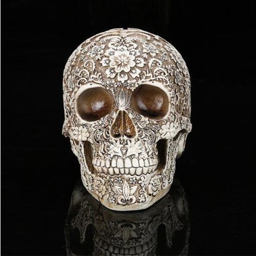 Resin Craft Human Horror Statues Sculpture Flower Skull Bone Skeletons Figurine Halloween Decoration Ornaments Skull Head Gift