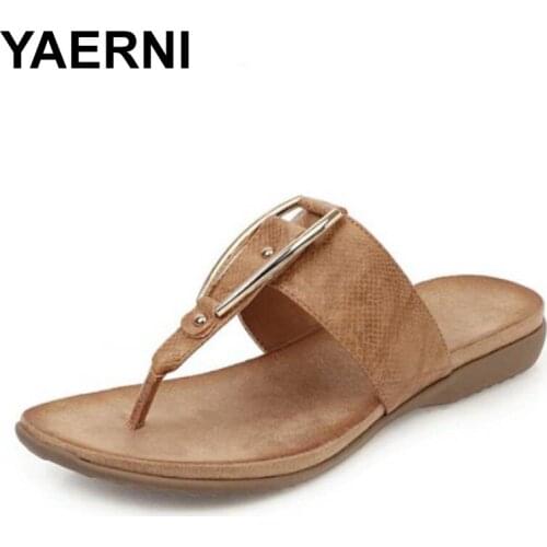 YAERNIWomen slipper new summer slipper non-slip flats bottom snake pattern Clip foot women metal shoes decoration seesaw