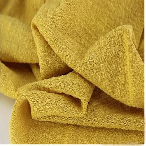 Soft Linen Cotton material yellow crincle wrinkle tissue scarves dress double layer linen cotton crepe fabric By meter