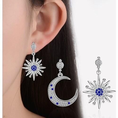 Star Moon Nails Women Asymmetric Zircon Long Earrings Earrings Wholesale Stainless Steel Earrings Earring