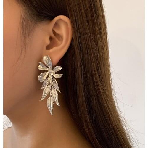 Punk Leaves Flower Tassel Hanging Earring For Women Gothic Irregular Geometric Metal Earring Women Party Jewelry 2021 Summer New
