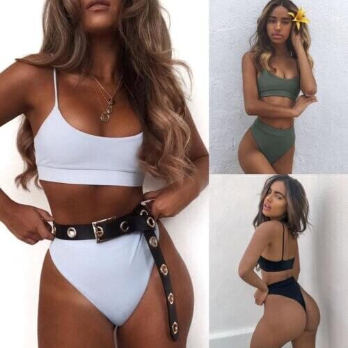 2Pcs Women Sexy Bandage Bikini Push-up High Waist Padded Bra Swimsuit Bathing Thong Monokini Swimwear Beachwear S-XL
