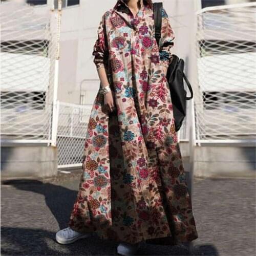 Autumn 2021 Vintage Button Printed Shirt Dress Casual Long Sleeve Kaftan Sundress Vestido Female Bagyy Robe Femme Plus Size