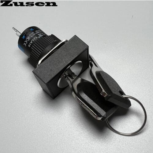 Zusen 16mm rectangle head key 2 position lock switch LA16-11Y/21/J