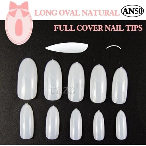 1bags/lot Professional ABS 600pcs natural white clear long oval full cover Acrylic Nail art Tips artificial false fake nails
