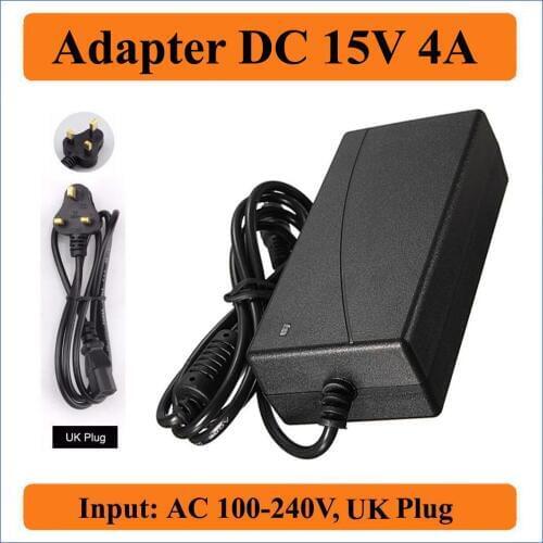 15V 4A UK Plug AC DC Adapter AC 100V-240V Converter Adapter to DC 15V 4000mA Power Supply Chargers 5.5mm x 2.1-2.5mm Jack