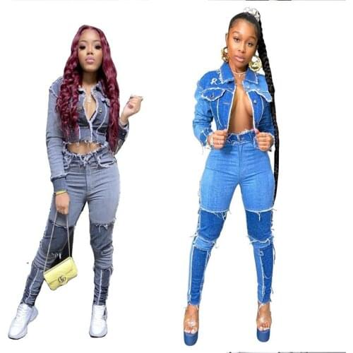 2020 Sweat Suits Women Trend A Variety of Fashion Stitching High Waist Slim Hip Lift Tight Elastic Feet Womens Denim Trousers
