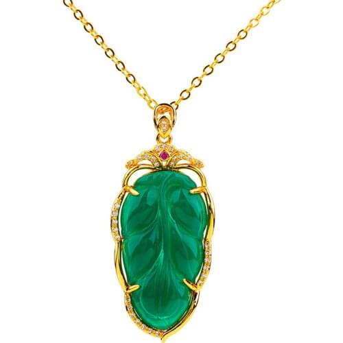 24K Gold Mosaic Green Rhinestone Leaf Shape Pendant Choker Neck Indian Necklaces for Women 45cm Chains Jewelry Accessories
