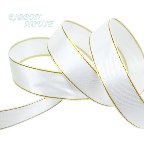 25 yards/lot) 20mm White Satin ribbon gold edge wholesale high quality gift packaging ribbons