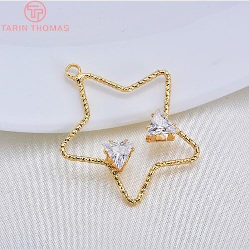 6PCS 26x28MM 24K Gold Color Plated Brass with Zircon Twist Star Charms Pendants High Quality DIY Jewelry Making Findings
