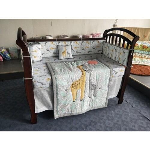 8PCS 100% Cotton Baby Quilt Nursery ropa de cuna Crib Bedding Set Baby Bed Set (4bumper+bed cover+bed skirt+duvet+pillow)