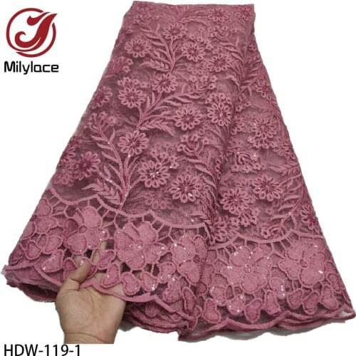 African Tulle Lace Fabric Embroidery French Mesh Lace Fabric with Sequins Nigerian Tulle Lace for Party Dress HDW-119
