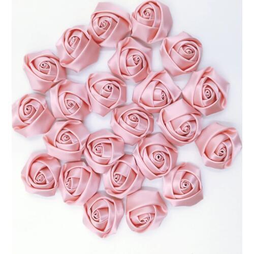 20Pieces/Bag Champagne Roses Handmade Diameter 3.5Cm Satin Rose Ribbon Flowers DIY For Make Wedding Bouquet Flower Accessories