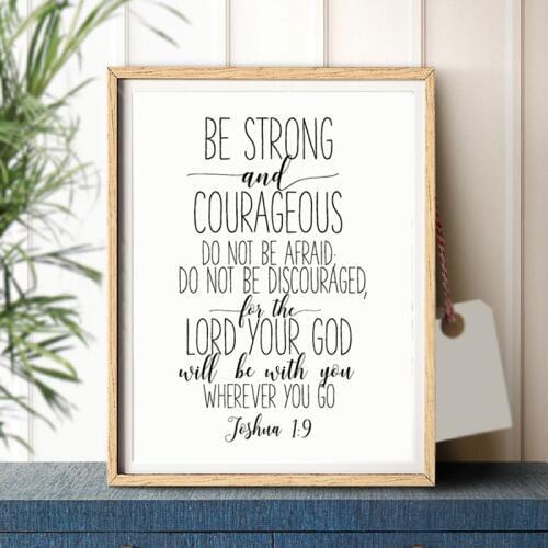 Bible Verse Joshua 1:9 Quotes Art Canvas Painting Picture Christian Nursery Sign Be Strong And Courageous Posters Print Decor