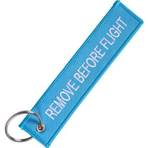 Remove Before Flight OEM Key Chains Berloques Important Tag Sky Blue Embroidery Key Fobs Chains Jewelry Aviation Gifts Chaveiro