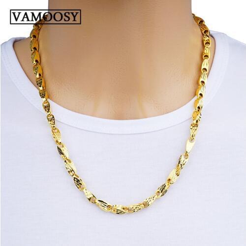 Real Necklaces for Men Melon Seed Design 100% 24K Gold Hollow Curb Link Chains Necklace 2018 Fine Jewelry Collier Free Shipping
