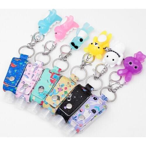 Cartoon Printed Leather KIDS Keychains Hand Sanitizer Leather Key Rings Holder Travel Christmas Gifts Flip Cap Reusable Bottles