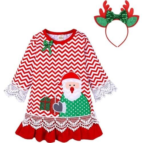 Christmas Gift Girls Dress Full Sleeve Clothes Costume Children Knitted Winter New Year Girls Clothing With Hair Band