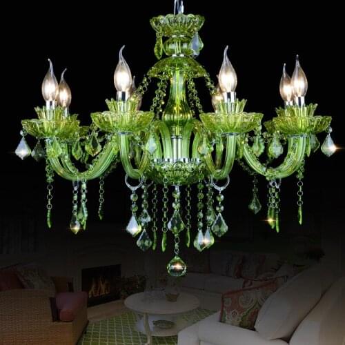 European Green Crystal Ceiling Chandelier E14 Retro Restaurant Cafe Candle Pendant Lamps Living Room Hotel Lobby Lighting