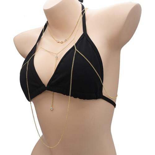 European Multistyle Sexy Crystal Bra Thin Link Chain Belt Dance Girl Gold Metal Tassel Waist Body Chains Jewelry Choker Necklace