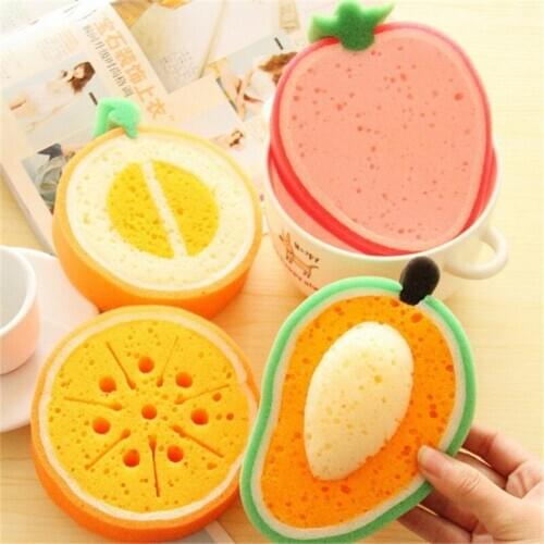 4pcs/set Fruit Shape Microfiber Sponge Scouring Pad Cleaning Cloth Dish Washing Remove Stains Sponge Kitchen Organizer Tools