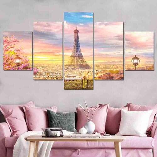 Paris Famous Landscape Eiffe Tower 5 Panels Canvas Painting Posters And Prints Living Room Decoration Nordic Wall Art Pictures