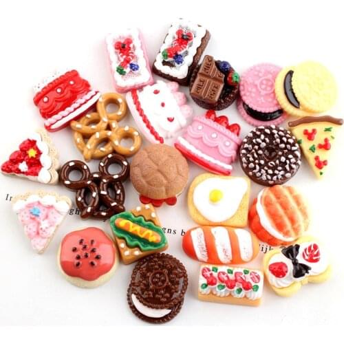 10pcs Resin kawaii food cabochon Desserts bread charms hamburger cake pendant diy jewelry making for bracelet earrings necklace