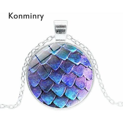 Konminry Classic Dragon Flake Egg Necklace Top Quality Glass Cabochon Silver Plated Link Chain Necklace Thrones Jewelry