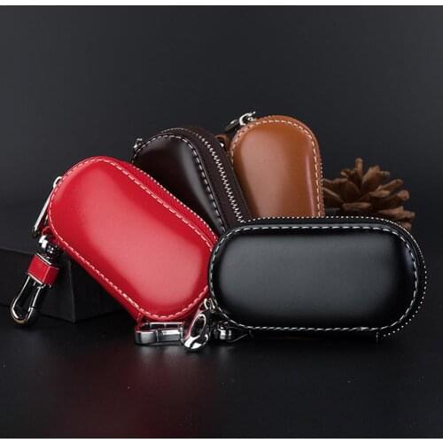 Men Key Holder Housekeeper Leather Car Key Wallets Keys Organizer Women Keychain Covers Zipper Key Case Bag Unisex Pouch Purse