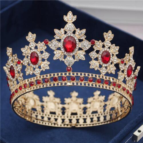 Royal Queen King Gorgeous Crystal Round Diadem Wedding Crown Gold Tiaras Head Ornaments Bridal Hair Jewelry Pageant