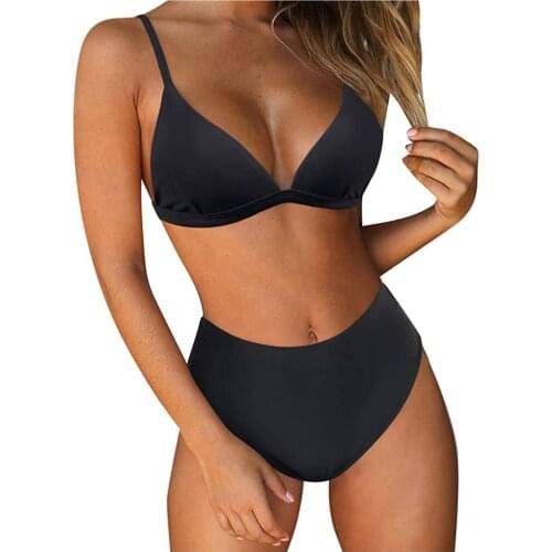 Solid Bikini 2021 High Waist Swimwear Female Tow Pieces Swimsuit Women 2 Piece Push Up Bathing Swim Biquini Maillot De Bain #T3G