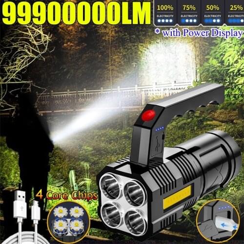 Powerful Flashlight Four Heads USB Rechargeable Led Flashlight Camping Ultra Bright Torch Flightlight Olight Fishing Camping
