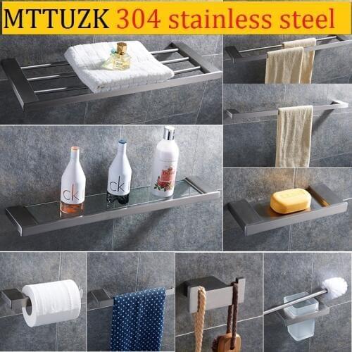 MTTUZK Brushed SUS304 Stainless Steel Bathroom Hardware Set Towel Shelf Paper Holder Hook Towel Bar Bathroom Accessories