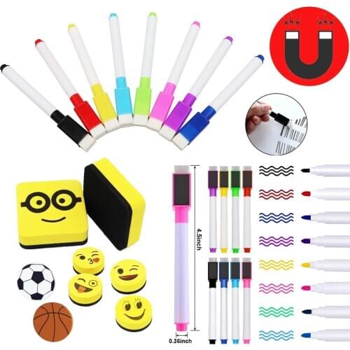 Cartoon Magnetic Eraser Magnetic Whiteboard Marker White Board Dry-Erase Marker Fine Nib Pen with Eraser Rubber Brush Magnets