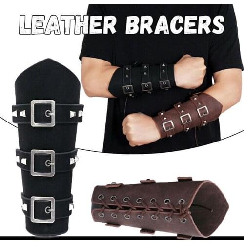 1Pc Men Medieval Cosplay Leather Armor Arm Warmers Lace-Up Viking Pirate Knight Gauntlet Wristband Bracer Steam punk Accessories