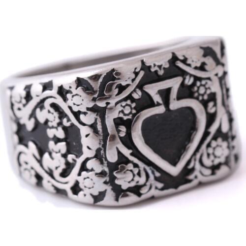 Mens Punk 316L Stainless Steel Ring Cool Tribal Ace of Spades Biker Ring Gothic Men Ring Party Jewelry
