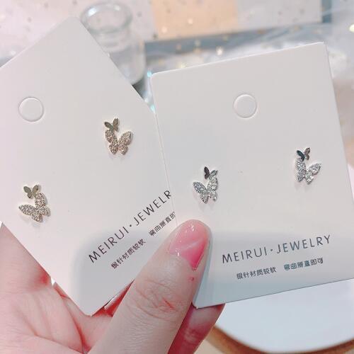 MWsonya New Korean Shiny Micro Inlaid Zircon Butterfly Ear Stud Earrings Elegant for Women Earrings Jewelry Gift