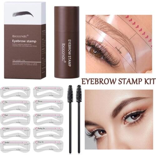 Eyebrow Stamp Shaping Kit Waterproof Brow Powder Stamp with 10 Reusable Stencils Eyebrow Definer for Women