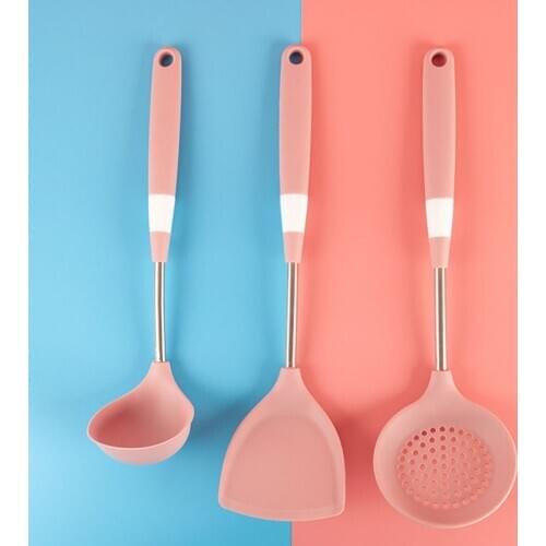 Set of 3 Silicone Rubber Utensil Set Turners Spatula Spoon Soup Ladles Scraper Scoop Skimmer Kitchen Gadgets Accessories Tools