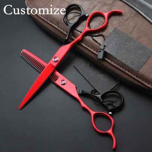 Customize Left hand 440c 6 inch cut hair scissors set cutting barber haircut makeup tools thinning shears hairdressing scissors