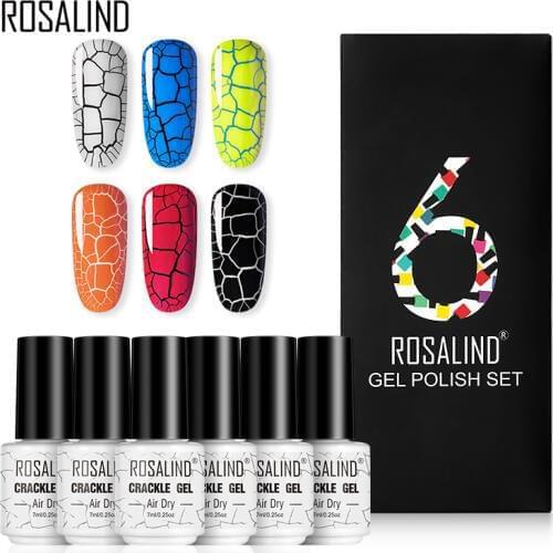 ROSALIND Set Nail Polish Gel Air Dry Crackle Gel Varnishes All For Manicure Soak Off Semi Permanent Nail Art Need Base Top Coat