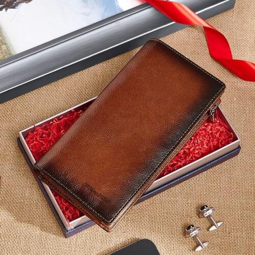 Wiliiampolo High Quality Leather Long Wallet For Men Ultra-Thin Vintage Credit Card Holder Coin Purses Business Clutch Cowhide