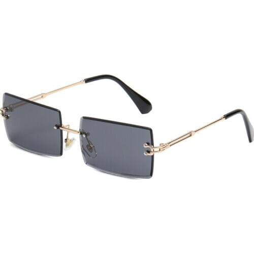Veshion Rimless Sunglasses Women 2019 Trendy Small Rectangle Sunglasses Summer Travel Style UV400 Gold Brown Shades For Men