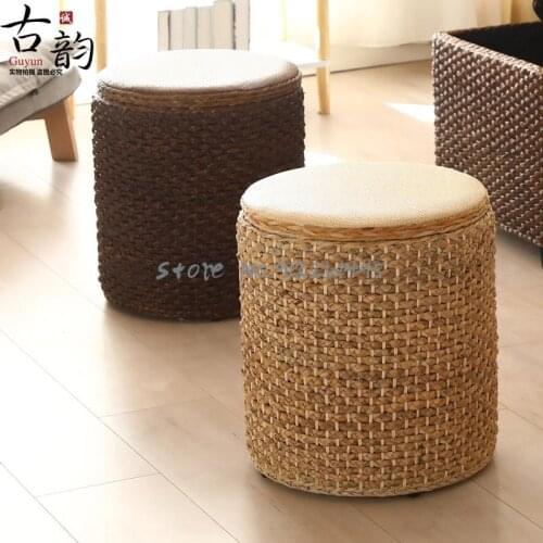 Straw rattan storage stool storage stool simple can sit on sofa bed tail stool household storage shoe changing stool